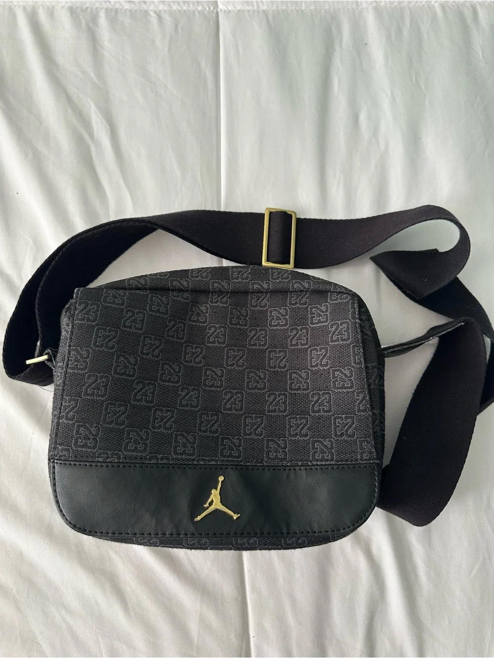 Jordan Black Messenger Bag with Gold Jumpman